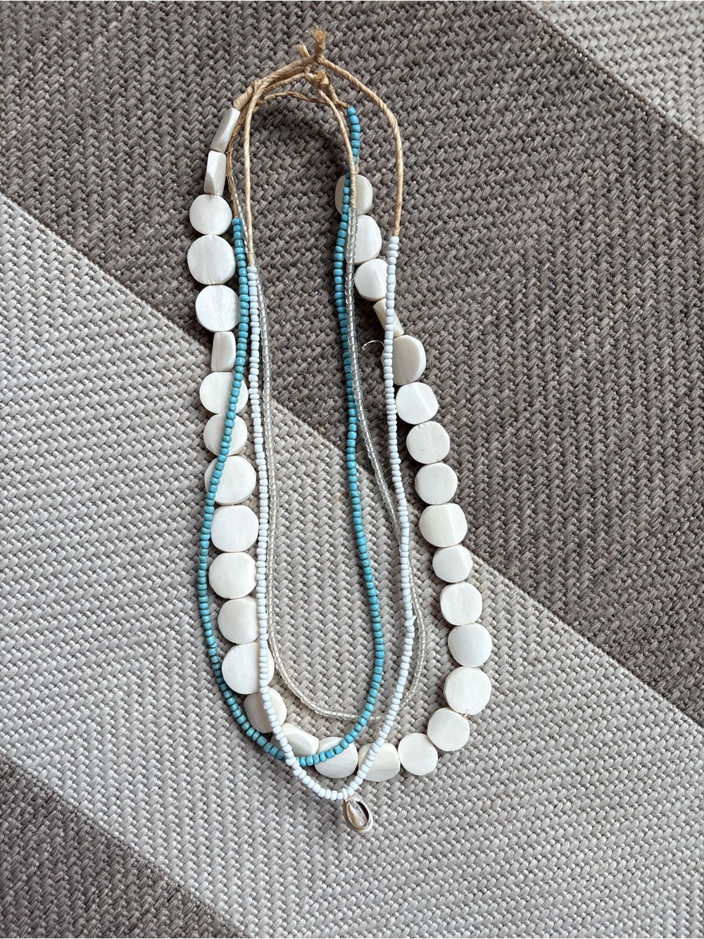 Twine & Twig Layered White and Turquoise Beaded Necklaces with Shell Accent